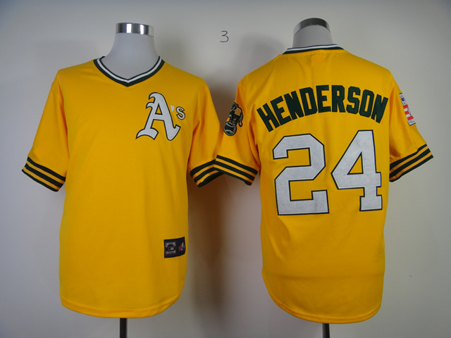 Men Oakland Athletics #24 Henderson Yellow Throwback MLB Jerseys->oakland athletics->MLB Jersey